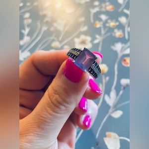 Amethyst And Diamond Ring 14k White Gold